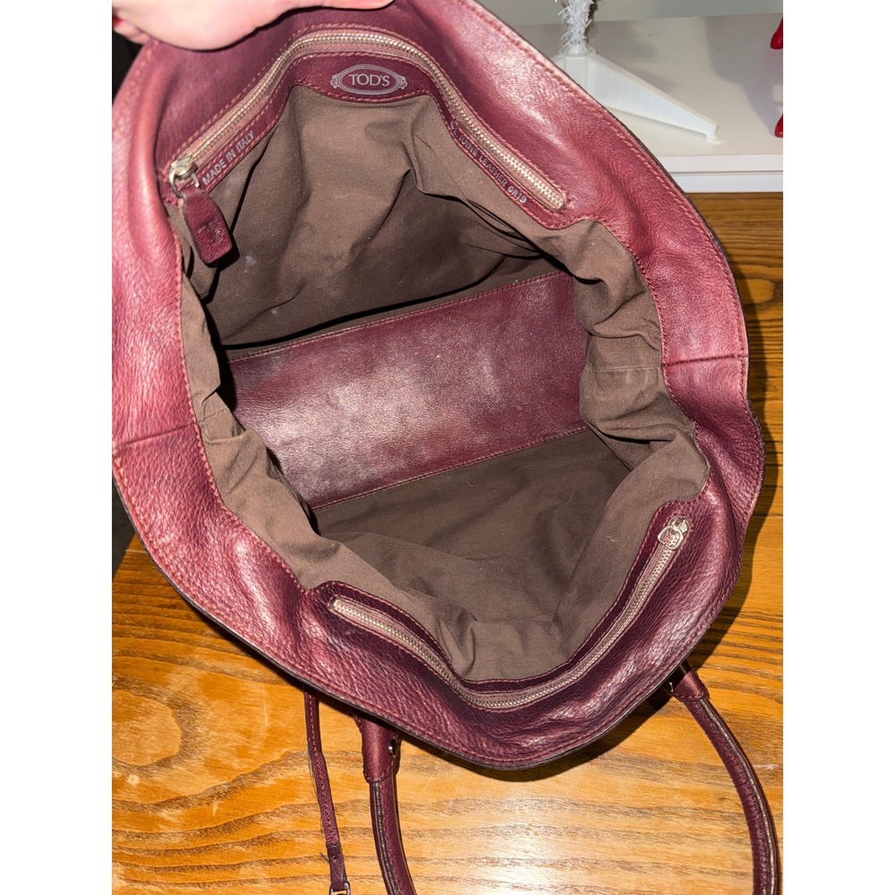 Tods Burgundy Leather Satchel Handbag Made in Italy Oxblood‎ Tote Bag - Picture 10 of 14